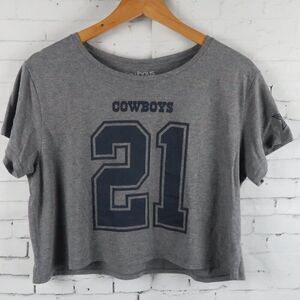 COWBOYS HER STYLE GREY #21 ELLIOTT ROUND NECK SHORT SLEEVE CROP TOP SIZE L